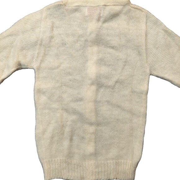 Vintage 1940s-1950s Cream Mock Neck Long Sleeve Cardigan Sweater Big Buttons XXS - Picture 5 of 7